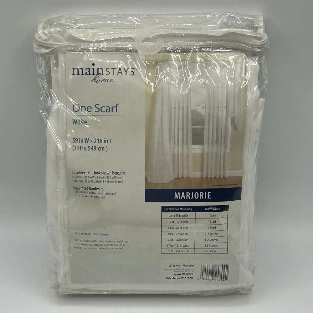 Mainstays Home Marjorie White‎ One Scarf Window Curtain 59